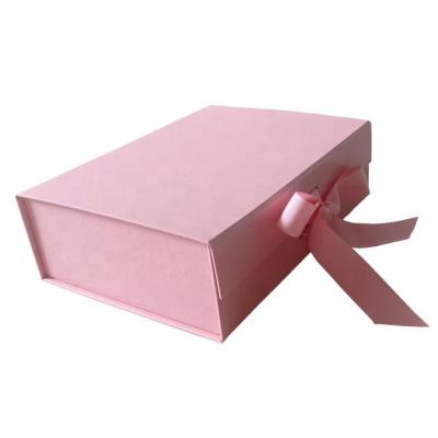 China Hot Selling Recycled Materials 2023 Factory Direct Custom Design With Folding Magnetic Tape Paper Gift Box Pink for sale