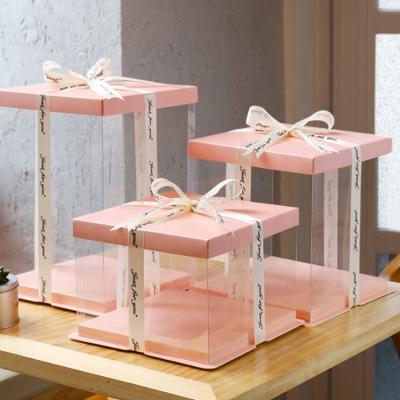 China Custom Recycled Materials Clear Cake Box Packing Clear Plastic Cake Box Birthday Party 3 Clear In 1 Cake Box for sale