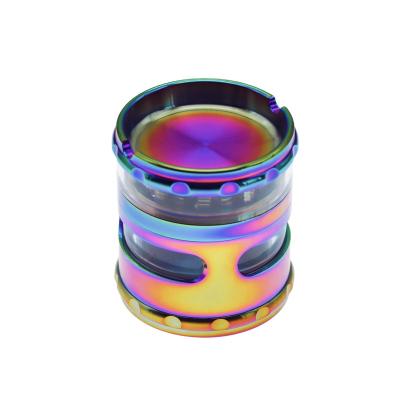 China Tobacco Use Only KushKrush 65MM 4 Part Rainbow Heavy Duty Solid Ashtray Shaped Top Zinc Herb Grinder With Cigarette Holder and Window for sale