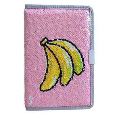 China Hard Cover Sequin Banana Logo Craft Notebook Food Cover Plastic Planner for sale