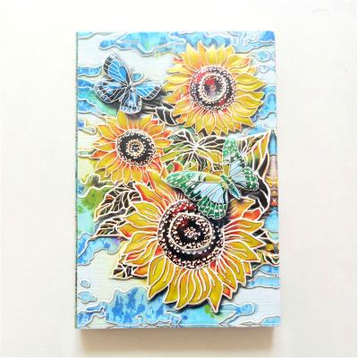 China A5 Hardcover Book 3d Flower Embossed PU Leather Hard Cover Writing Journal Notebook for sale