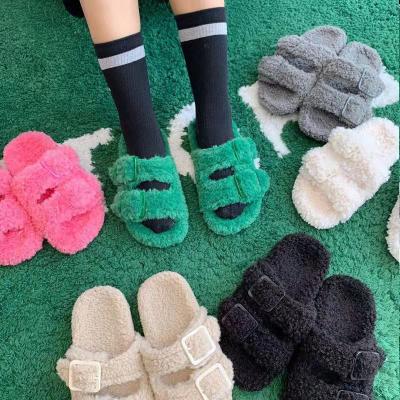 China CUSHIONING Yeezy High Quality Adult Earth Wedding Slippers Brown Big Bear Fur Slipper Spiral Super Soft Slide for sale