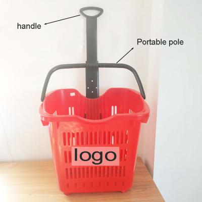 China Durable Plastic Shopping Basket With Wheels Trolley Shopping Basket for sale