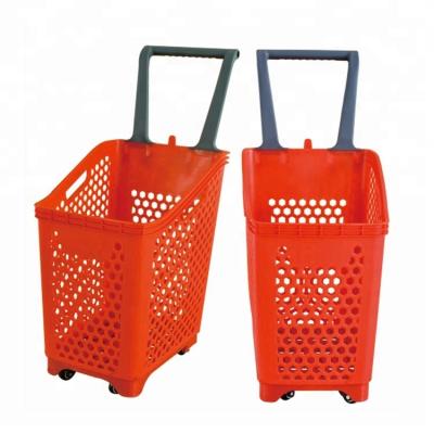 China Eco - Friendly Roll Plastic Food Shopping Folding Shopping Basket Trolley With Handle for sale