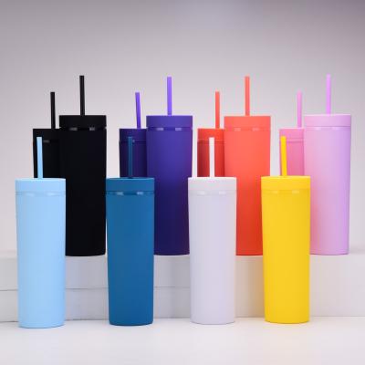 China Durable Reusable Matte Acrylic Tumblers With Lids 16oz Double Wall Plastic Skinny Tumblers Cup With Lid And Straw for sale