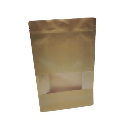 China Coffee Disposable Biodegradable Custom Kraft Paper Bag Window Design Ziplock Stand Up Kraft Paper Bag With Your Own Logo for sale