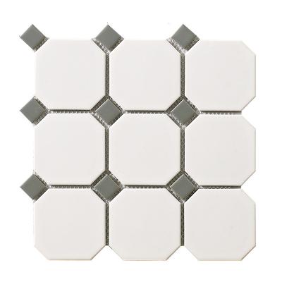 China Waterproof Bathroom Nordic Ceramic Black And White European Kitchen Mosaic Tile Anti Slip Bathroom Floor Tile for sale