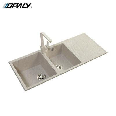 China Without Faucet Hotel Restaurant Stone Granite Double Bowl Drainer High Quality Customized Artificial Kitchen Sink for sale