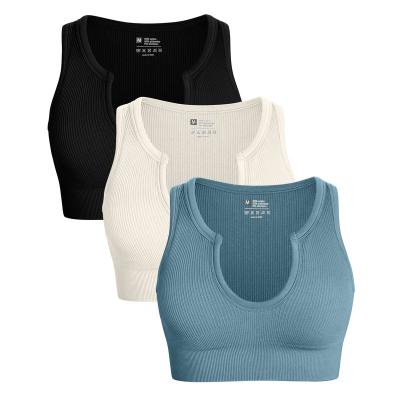 China Breathable Notch Neckline Sleeveless Sports Tops Seamless Sports Bra Fitness Wear Women Gym Top Clothing for sale