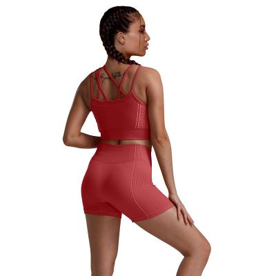 China Beagmg two piece sets gym shorts breathable casual women yoga mujer AM877 de 2022 fall yoga suit sport wear clothing set ropa Para de deportiva for sale