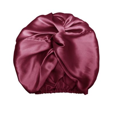 China Environmental Friendly Customize Size Wine Color Hair Layers 100% Pure Silk Hair Band Haircap Turban Drying Double Layers for sale