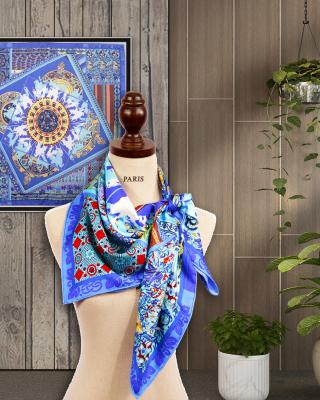 China 2020 New Fashion A6 Feeling Blue Silk Scarf Soft Silk Female Designer Scarf for sale