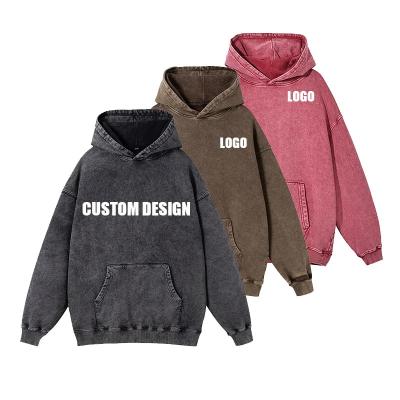 China Anti-pilling Fashion Unisex Cotton Oversize Blank Vintage Distressed Stone Acid Wash Hoodie Custom Logo Sweatshirt Casual Stone Wash Hoodies for sale