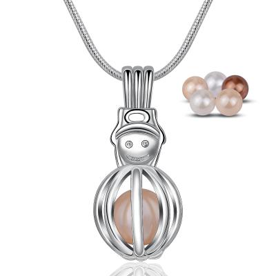 China Christmas CLASSIC Silver Pearl Beads Cage Pendant Aroma Essential Oil Diffuser DIY Pendant Snowman Necklace for sale