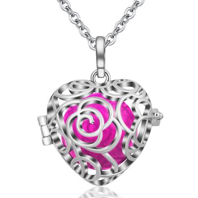 China Other Life Couples Valentines Day Flower Crystal Silver Heart Angel Chime Bola Ball Cage For Lover Pendant Necklaces for sale