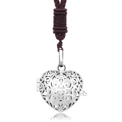 China Trendy S925 Sterling Silver Heart Shape Lotus Hollowed-out Angel Chime Chain Bola Sound Harmony Necklace for sale