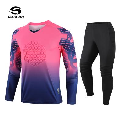 China One Piece Goalkeeper Uniforms Men Long Sleeve Fitness Crash Pads Sets Two Piece Adult Football Goalkeeper Jersey for sale