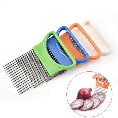 China Viable Vegetable Tools Stainless Steel Onion Rack Fork Slicer Tomato Cutter Metal Meat Needle Instruments for sale