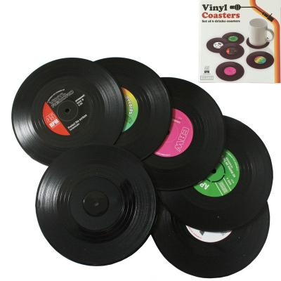 China Sustainable New Fashion Rotating Retro Vinyl CD Drink Coasters Mug Mat 6pcs/Set Gift Box Packaging for sale