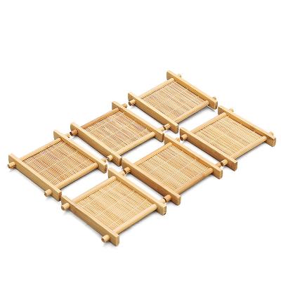 China Viable Square Shape Bamboo Cup Mat Natural Bamboo Tea Trays Creative Handmade Concave Coaster for sale