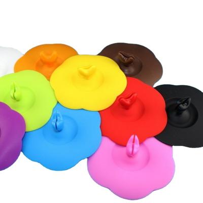 China Non Leakproof Lovely Heart Puddle Flower Shape Silicone Cup Lid Cup Cap Kitchen Drinkware Leakproof Bowl Cover for sale