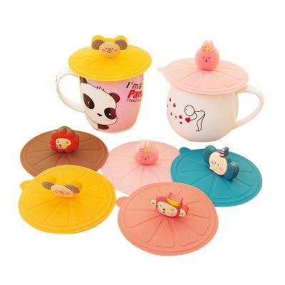 China Non Spill Eco-Friendly Cartoon Animal Attack Hat Elephant Rabbit Monkey Koala Lion Silicone Cup Lid Bowl Cover Waterproof for sale