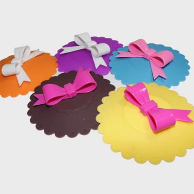 China Non Spill Beautiful Bow Silicone Cup Lid Cover Leakproof Cup Cap Heat Resistant Leakproof Colorful Bowknot for sale