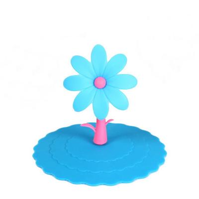 China Non Eco-friendly Leakproof Mug Cartoon Cup Lid Silicone Sunflower Puddle Tree Creative Leakproof Mug Cover for sale