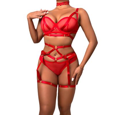 China Lace plus size bondage red bandage lace women erotic lingeries for sex women costumes halter choker neck adult sexy mature lingerie for sale