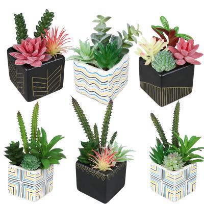 China Durable European Mini Desktop Fake Flower Desktop Decoration Plastic Potted Artificial Succulent Plant With Pot for sale