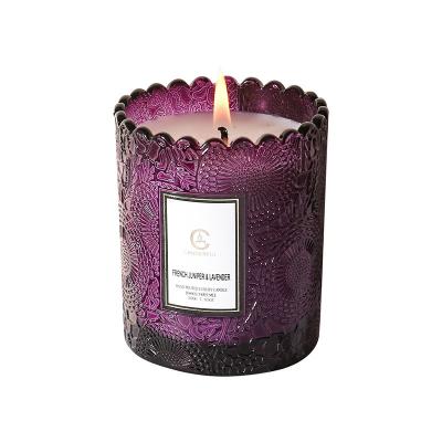 China Wholesale Hot Selling Birthdays Scented Scented Scented Candle In Luxury Sculpture Glass Jar Relief Candle For Room for sale