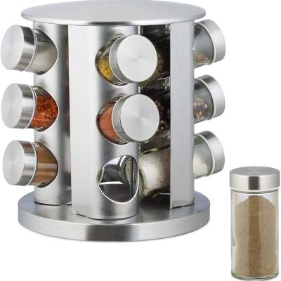 China Hot Selling Viable Stainless Steel Rotating Spice Rack Jars Organizer Kitchen Spice Jar Rack Set Spice Bottle Rotating Seasoning Shelf for sale