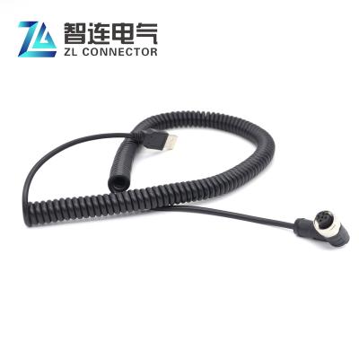 China Professional Automation OEM Factory 90degree M12 5Pin M12 Female Connector PU Auto Truck/Trailer Cable 7 Core Spring USB Spiral Wiring for sale