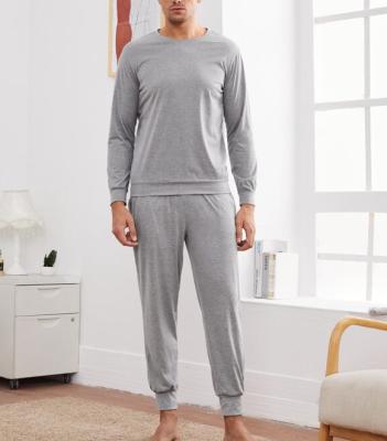 China Breathable Custom Cotton Men Tank Top Two Pieces Pajamas Long Sleeve Loungewear Man Sleepwear Set for sale