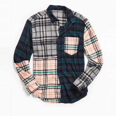 China 100% Cotton Colorblock Plaid Flannel Shirts Mens Anti-pilling Fashion Clothes Mens Long Sleeve for sale