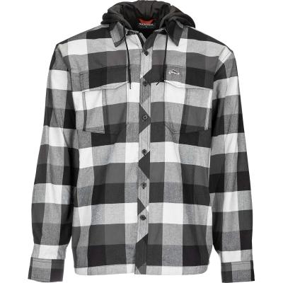 China Windproof Mens Placket Double Fleece Striped Workwear Hooded Yarn Dyed Flannel Shirt Style Jacket for sale