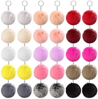 China Wholesale Custom Wholesale Faux Rabbit Fur Furry Pom Pom Keychains Pom Pom Keychains With Initial Letter Studded With Synthetic Diamonds for sale