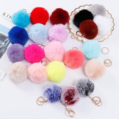 China Wholesale Custom Multicolor Ball Pompom Puff Fur Pom Pom Faux Key Chain For Women And Girls for sale