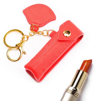 China Custom Portable Leather Lip Gloss Case Lip Stick Lipstick Case Wholesale Lipstick Case Holder With Key Chain For Girl Woman Lady for sale