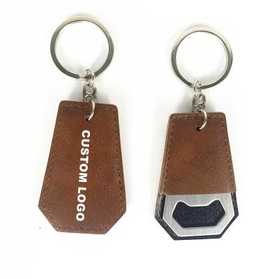 China Wholesale Luxury Customize Genuine Leather Laser Logo Engravable Beer Opener Keychain For Promotional à venda