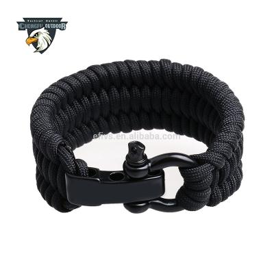 China Wholesale 500 Lb Paracord Portable Survival Bracelet with Black Stainless Steel Bow Shackle for sale