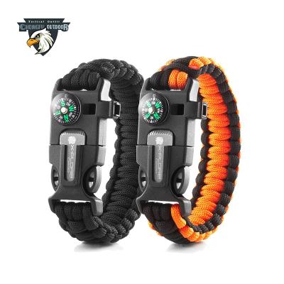 China High Quality Multifunctional Survival Gear Escape Paracord Bracelet With Flint/Whistle/Compass/Scraper For Outdoor Sports for sale