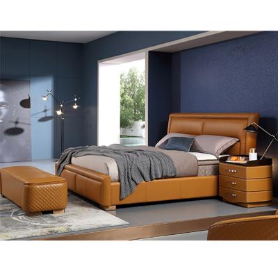 China Luxury Modern Super Large Calorie Bed Frames Bed Room Designs American Furniture Set Modern Genuine Leather Bed For Adults for sale