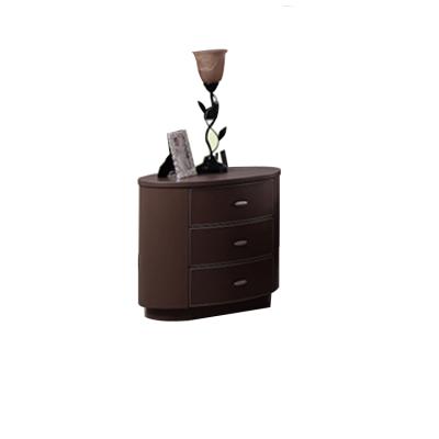 China Adjustable Luxury Italian Bedroom Furniture Modern Wood (Height) Curved PVC Brown Nordic Nightstand With 3 Drawer for sale