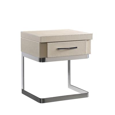 China Durable Easy Assemble Modern Bedroom Furniture Metal Leg Bedside PVC Leather Night Stand for sale