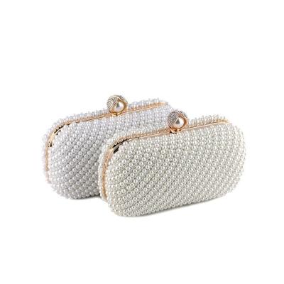 China Vintage Rhinestones Beaded Metal Evening Clutches Full Of Lady Purse Diamonds Elegant Wedding Party Clutch Side Purse Pearl Chain Shoulder Handbags for sale