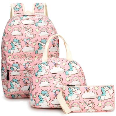 China 2021 New Unicorn Powder School Bag Waterproof Set Kids Three-Piece School Bags Penbag Meal Bags Kids Backpack for sale