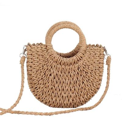 China Fashion SEKUSA Handmade Half Round Rattan Woven Cross Straw Bag Summer Women Messenger - 2020 Body Bags Girls Beach Handbag Small for sale