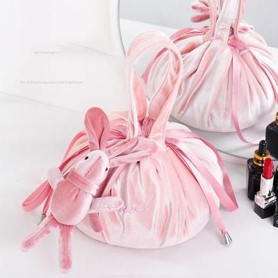 China High quality 2022 drop shipping new design silk and velvet string storage bags cute rabbit large capacity bag makeup cosmetic bags for sale