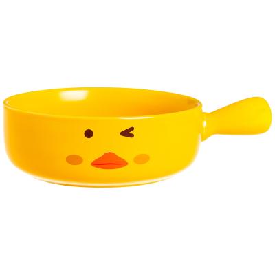 China Duck Ceramic Noodle Cartoon Soup Yellow Nordic Viable Rolls Animal Bowl With Handle for sale